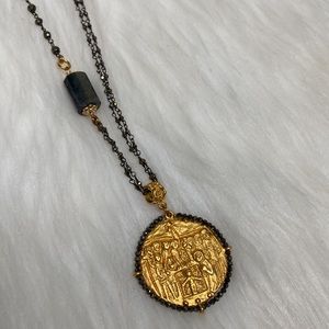 Catherine Page Gold Medallion Long Beaded Necklace